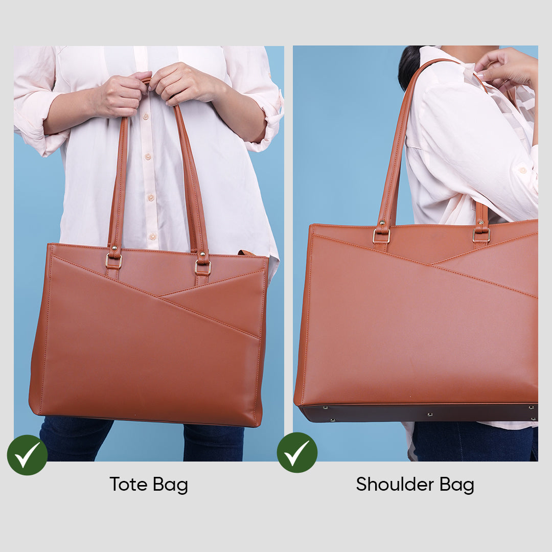 HORRA Vegan Leather 14 Inch Laptop Tote Bag For Women Office Use With Padded Laptop Compartment