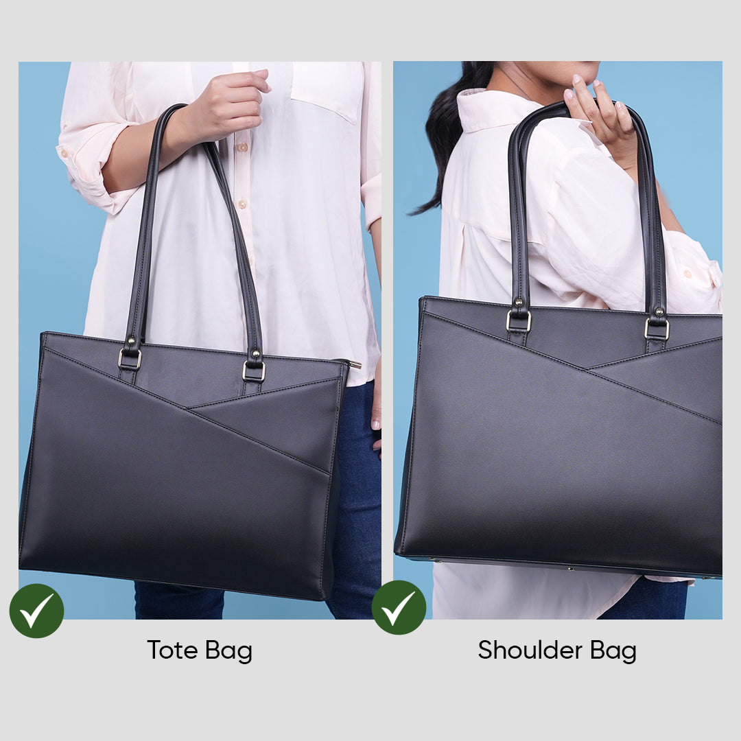 HORRA Vegan Leather 14 Inch Laptop Tote Bag For Women Office Use With Padded Laptop Compartment