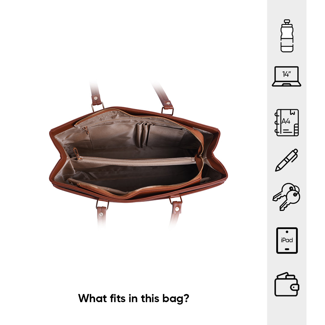 HORRA Vegan Leather 14 Inch Laptop Tote Bag For Women Office Use With Padded Laptop Compartment