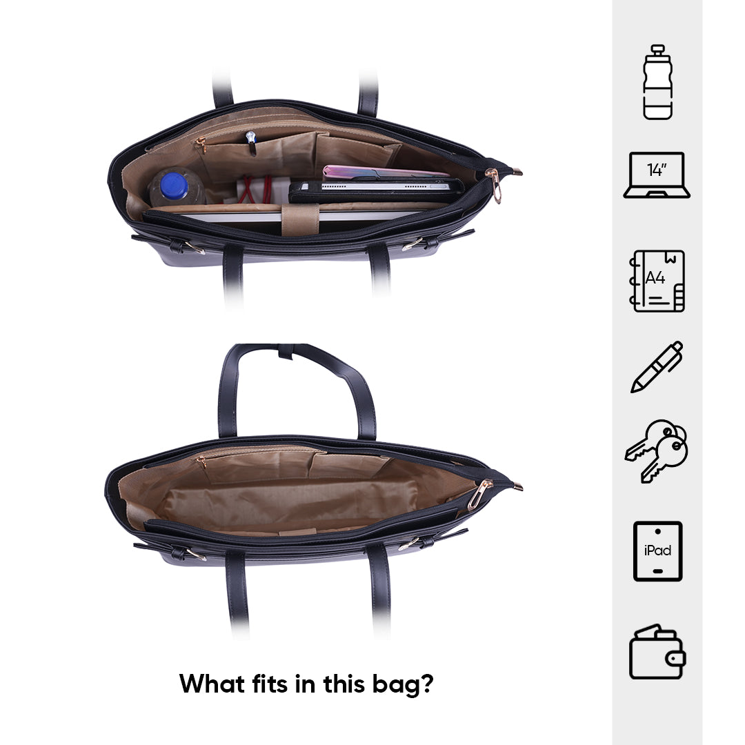 HORRA Vegan Leather 14 Inch Laptop Shoulder Bag For Women Office use With Padded Laptop Compartment