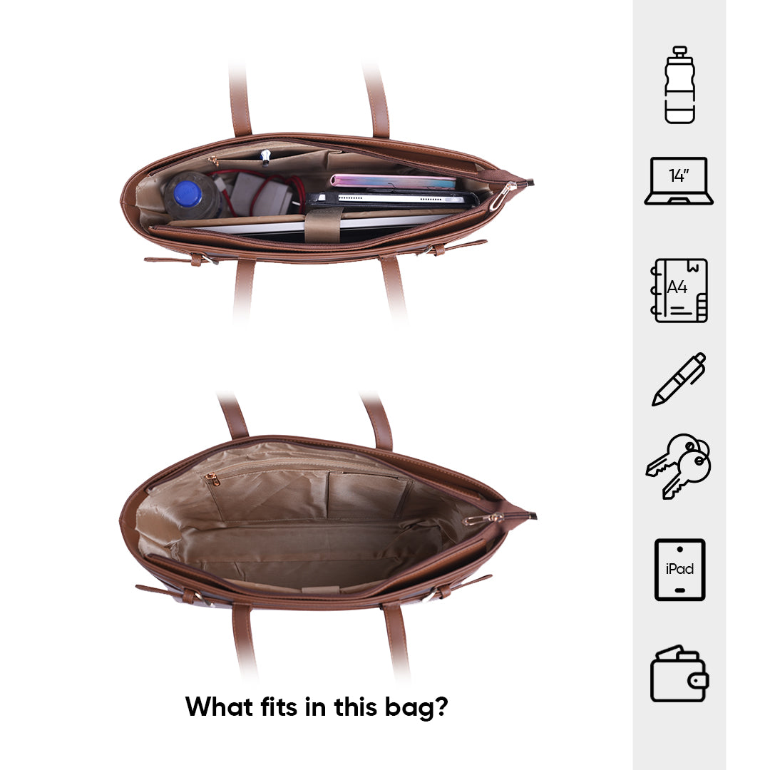 HORRA 14 Inch Laptop Shoulder Bag For Women Office use| Laptop Tote Bag for Work| For College| Latest Stylish Ladies Laptop Handbag |Vegan Leather Handbag | Daily & Travel Use |