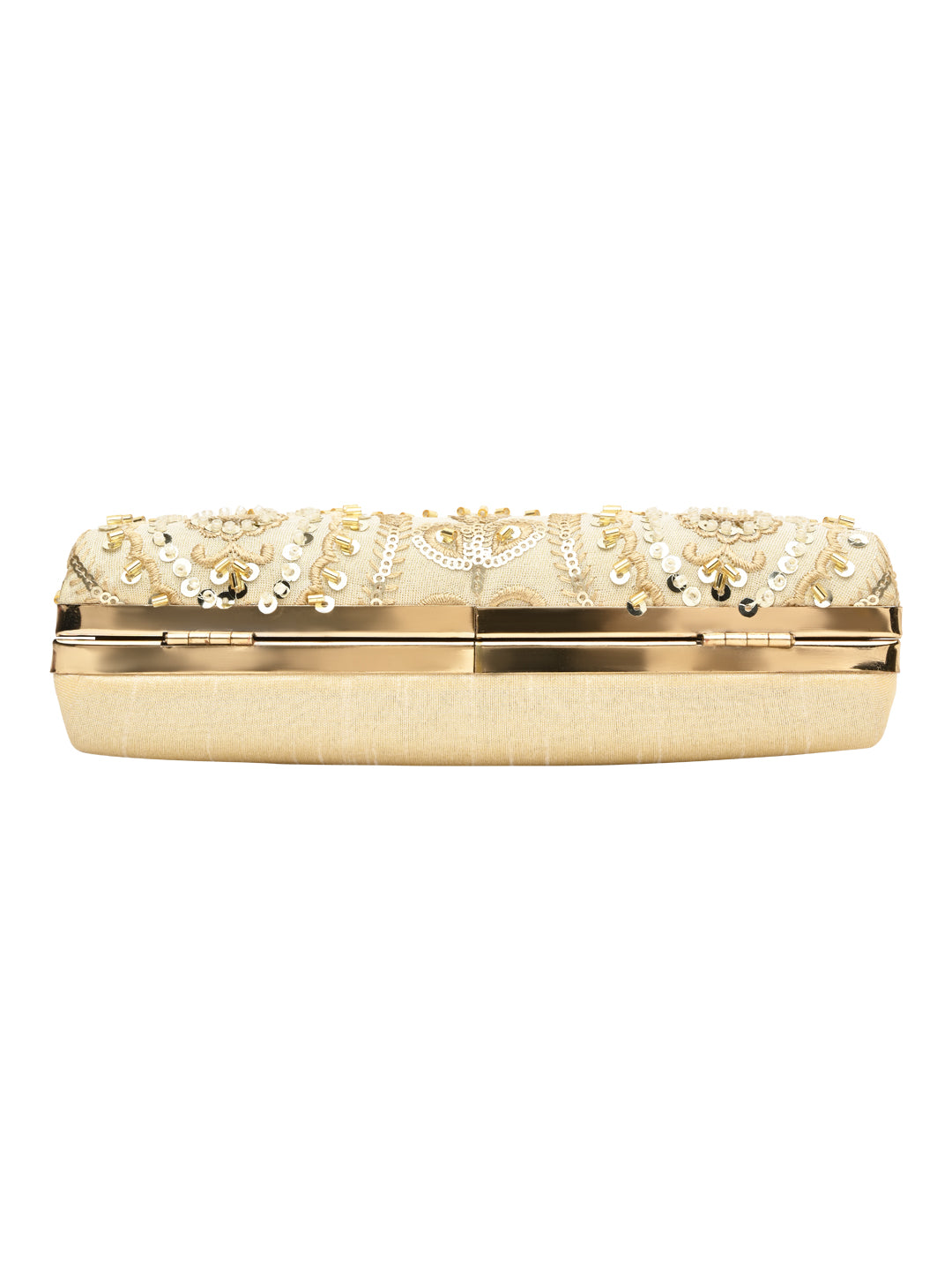 Horra Embellished Silk party Clutch - Light Gold
