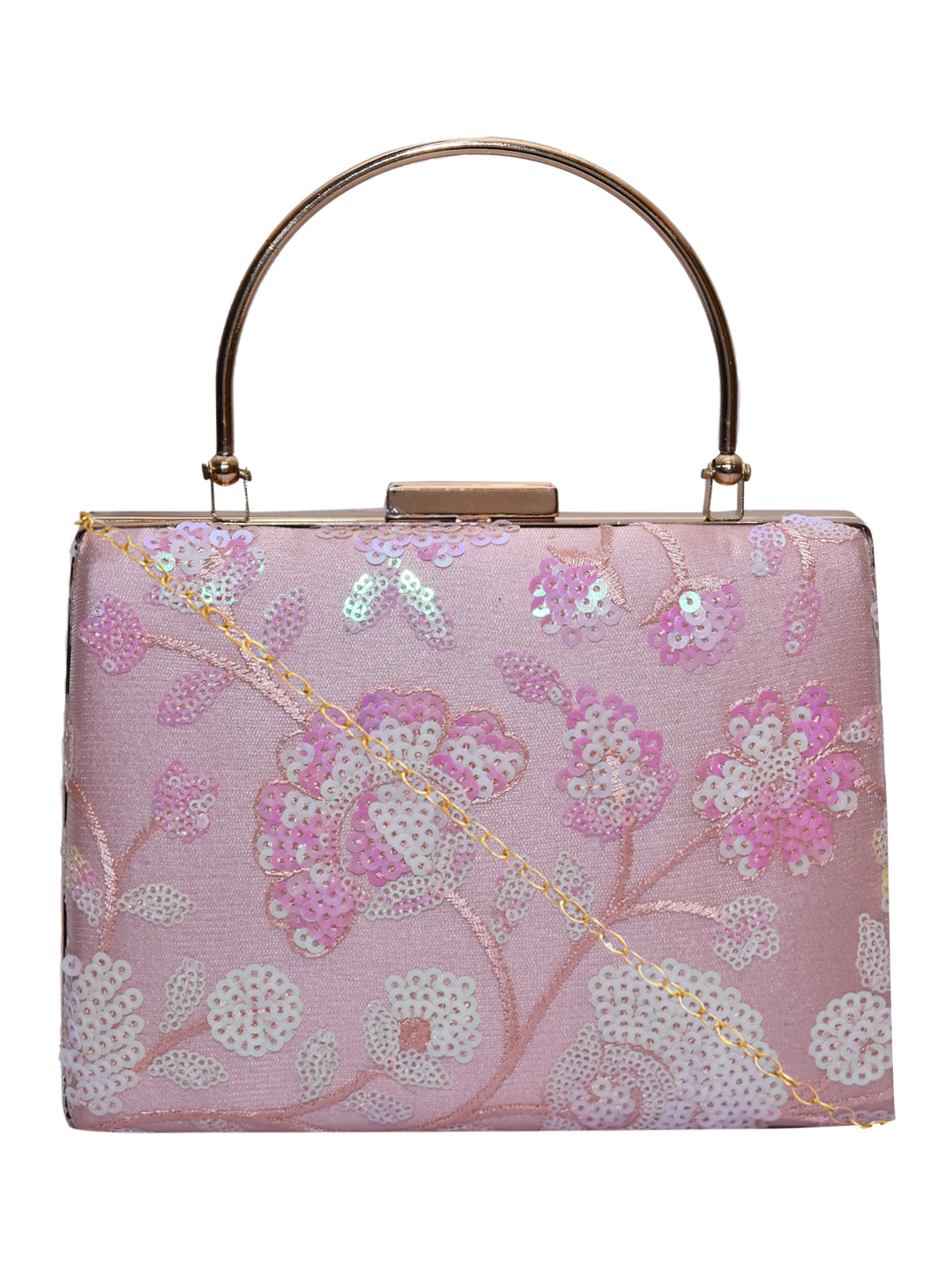 Horra Sequin Embellished Casual Clutch with Detachable Chain Sling Pink