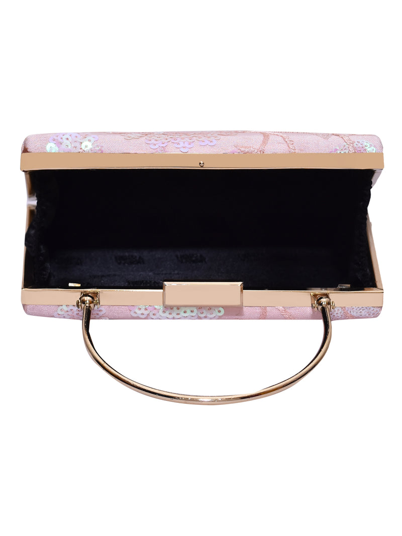 Horra Sequin  Embellished Casual Clutch with Detachable Chain Sling Pink