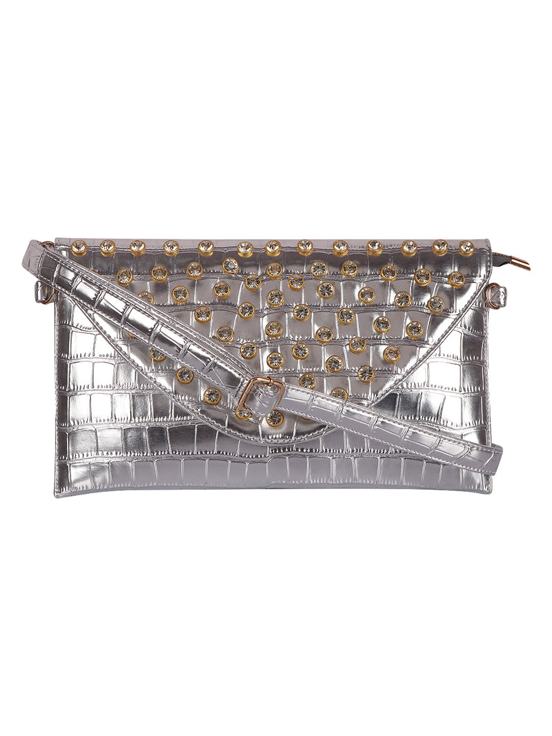 HORRA STONE STUDDED ENVELOPE WITH DETACHABLE CHAIN SLING