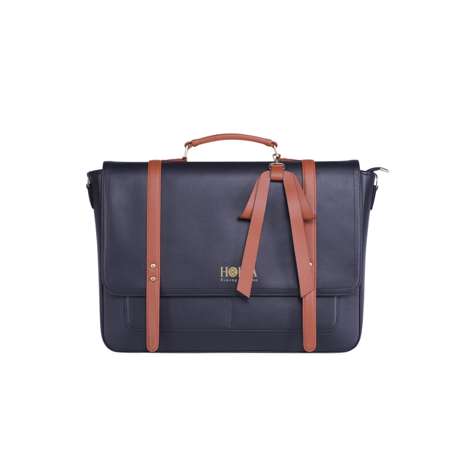 HORRA Vegan Leather 14 Inch Breifcase Messenger Laptop Bag For Women Office with Bow - Black