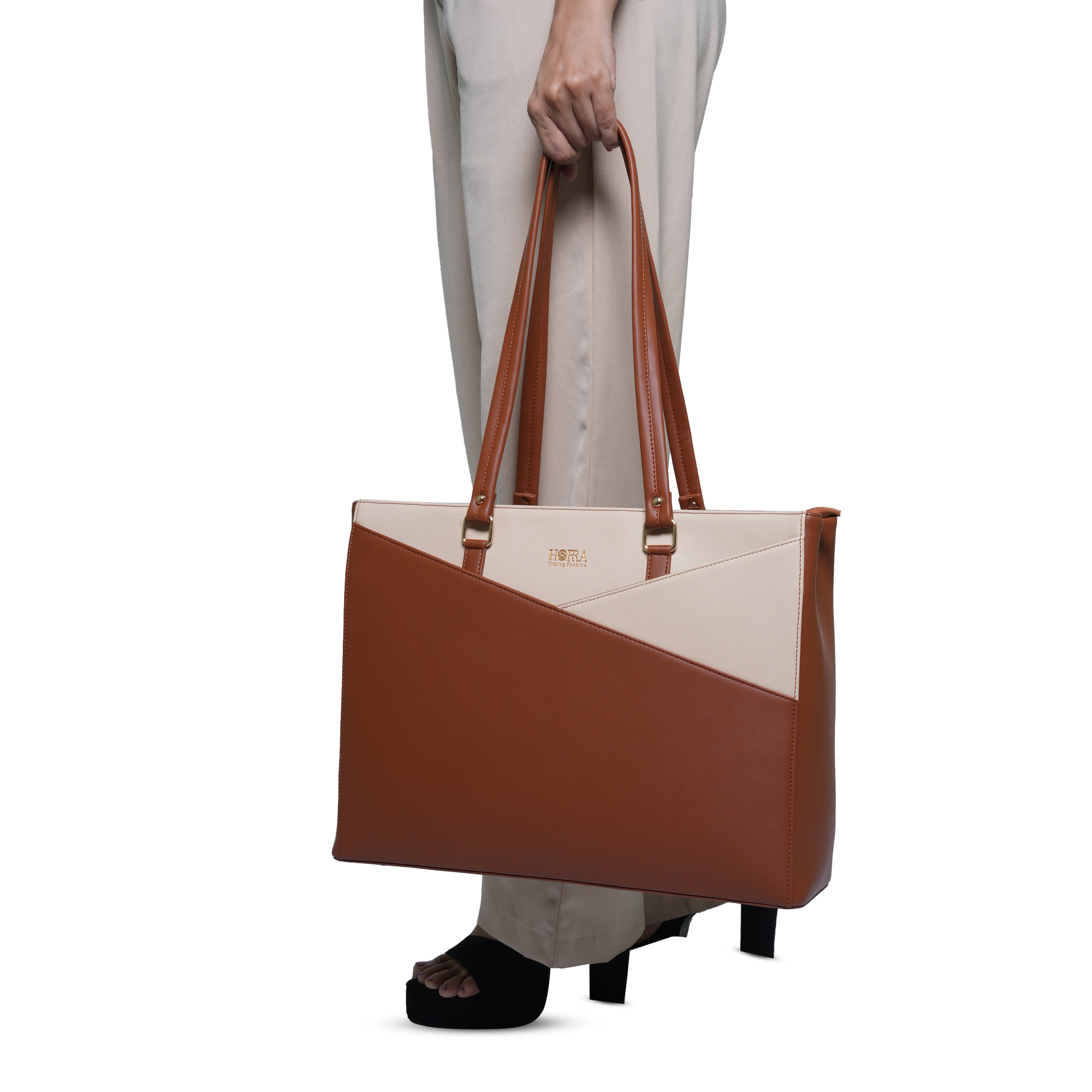HORRA Vegan Leather 14 Inch Laptop Tote Bag For Women Office Use With Padded Laptop Compartment
