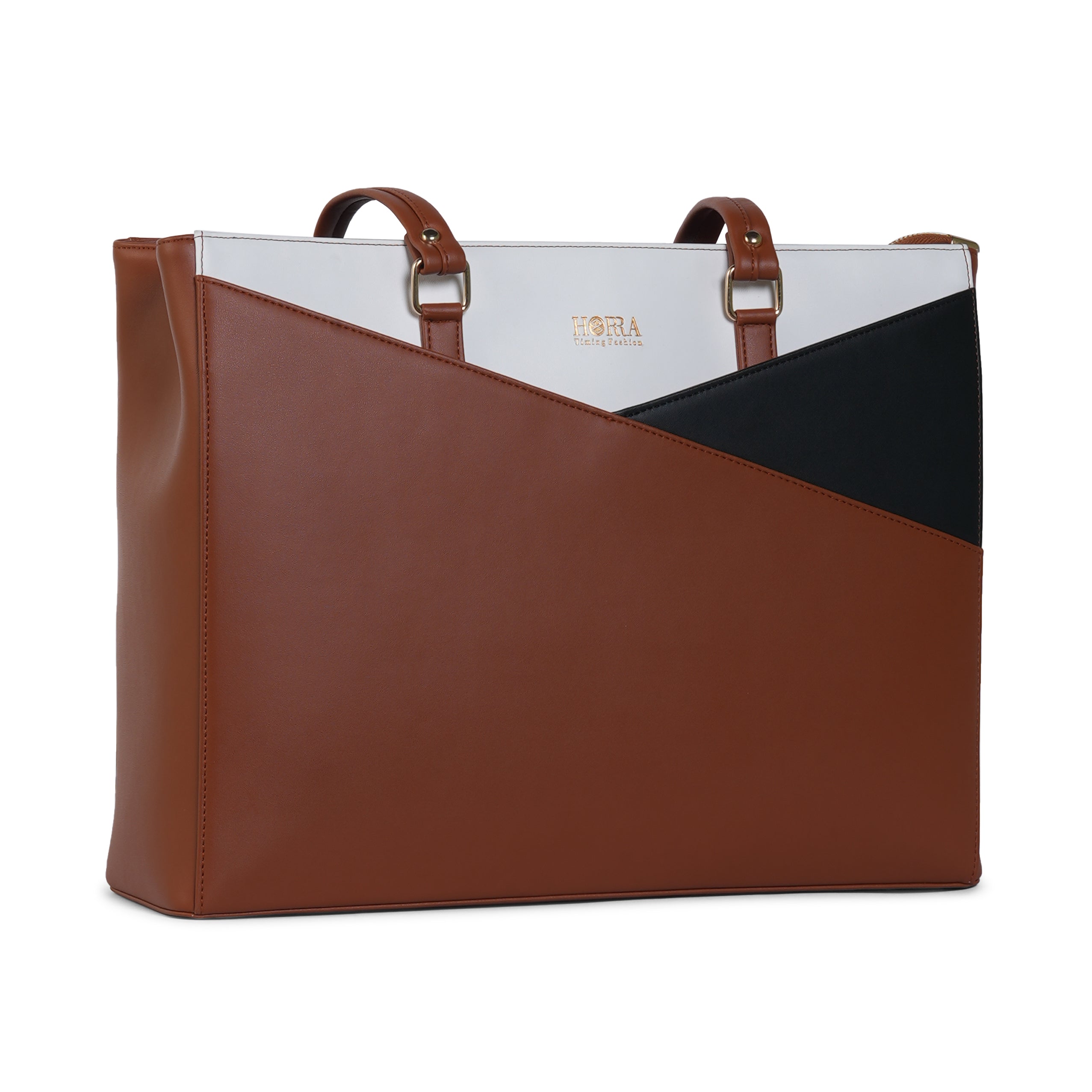 HORRA Vegan Leather 14 Inch Laptop Tote Bag For Women Office Use With Padded Laptop Compartment