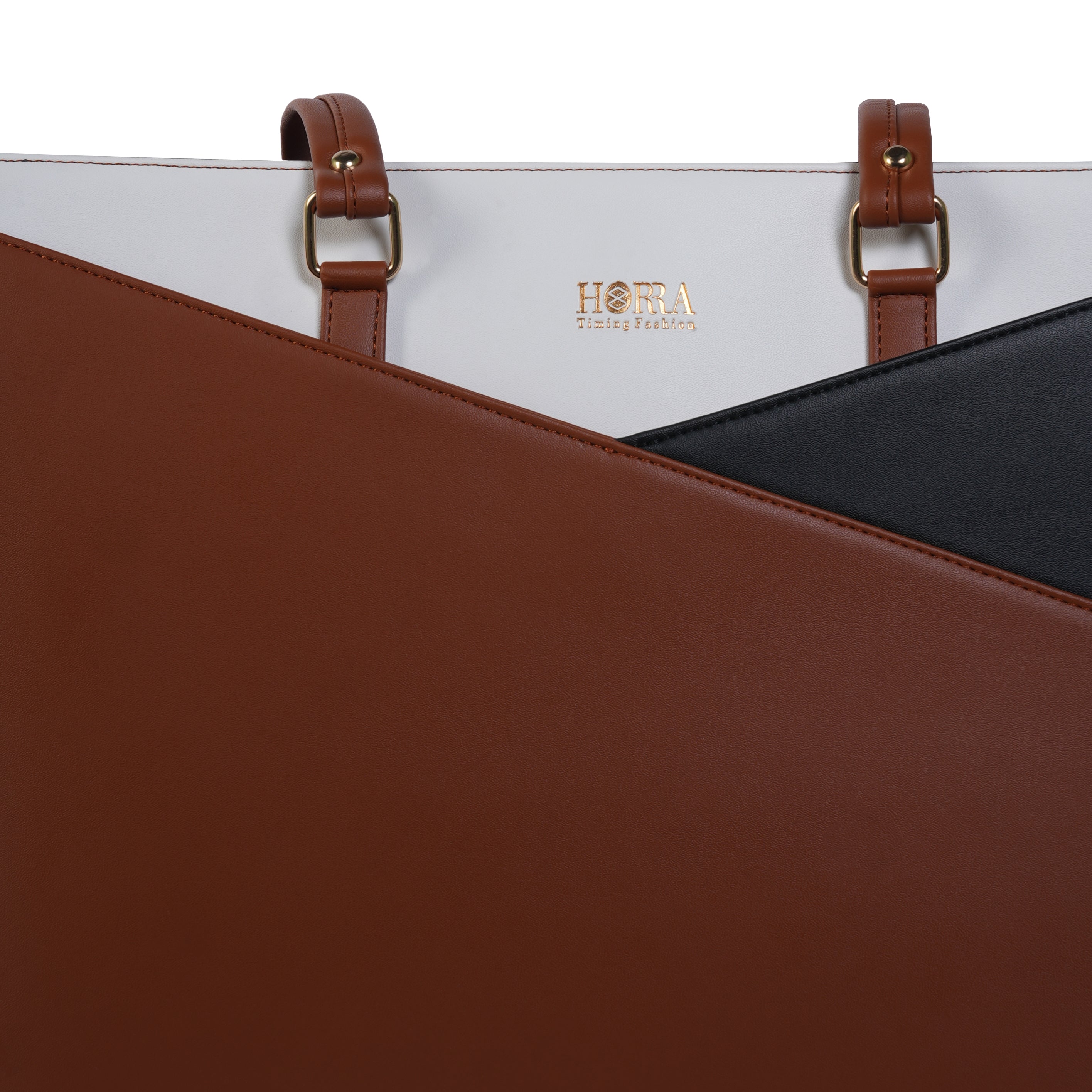 HORRA Vegan Leather 14 Inch Laptop Tote Bag For Women Office Use With Padded Laptop Compartment