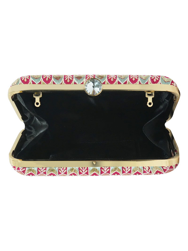 HORRA EMBROIDERY PARTY CLUTCH WITH DETACHABLE CHAIN SLING