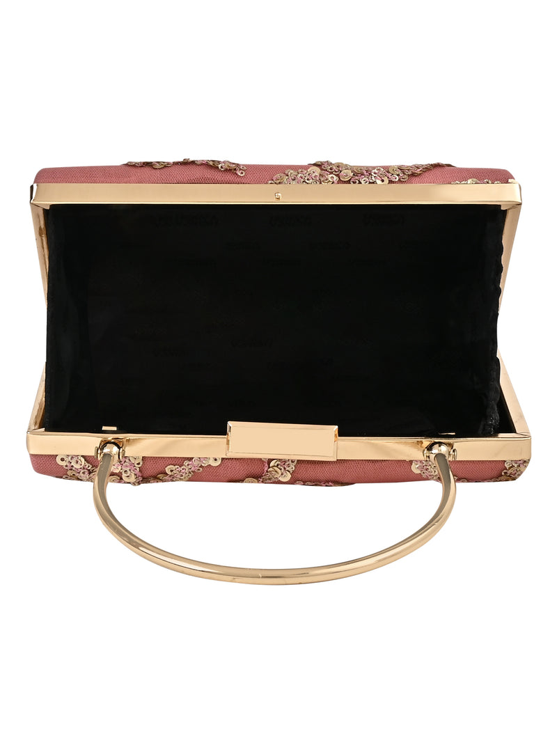 HORRA EMBELLISHED ZARI WORK PARTY CLUTCH WITH HANDLE AND DETACHABLE CHAIN SLING