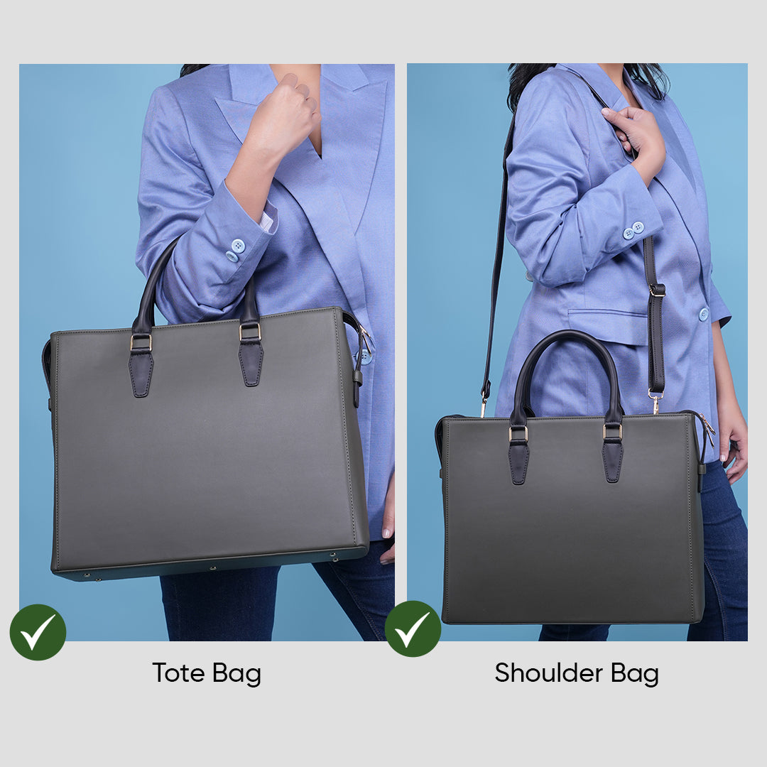 HORRA Vegan Leather 14 Inch Laptop Tote Bag For Women Office use With Padded Laptop Compartment &amp; Detachable Strap