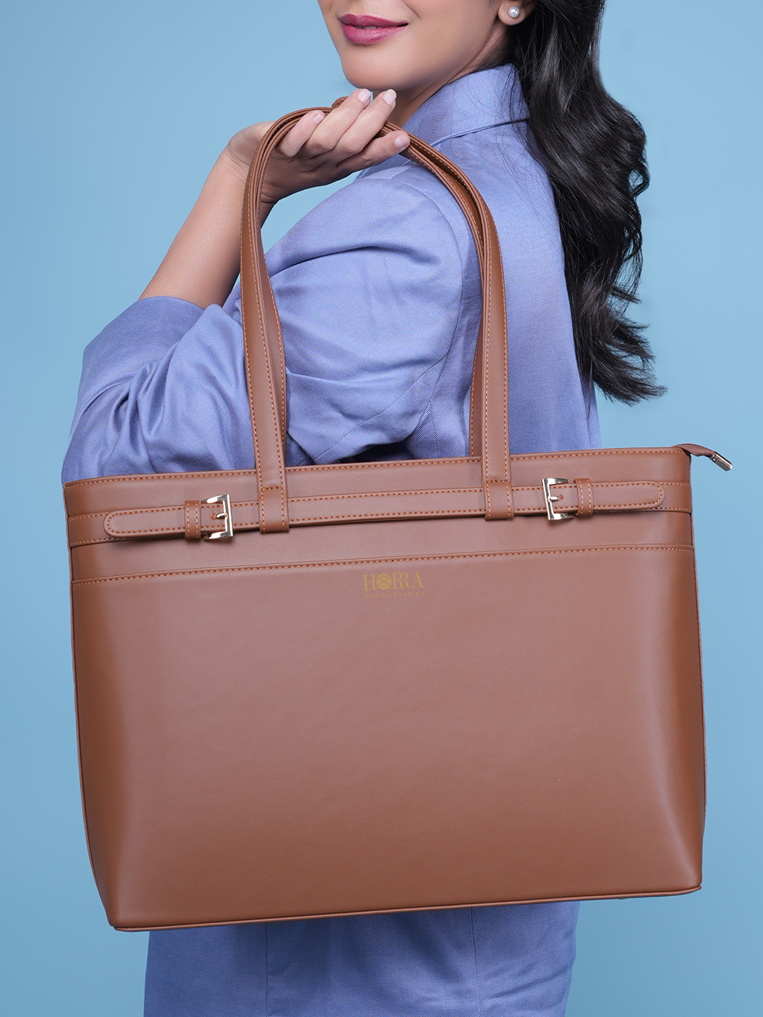 HORRA Vegan Leather 14 Inch Laptop Shoulder Bag For Women Office use With Padded Laptop Compartment