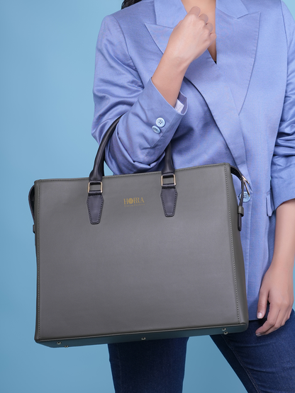 HORRA Vegan Leather 14 Inch Laptop Tote Bag For Women Office use With Padded Laptop Compartment &amp; Detachable Strap
