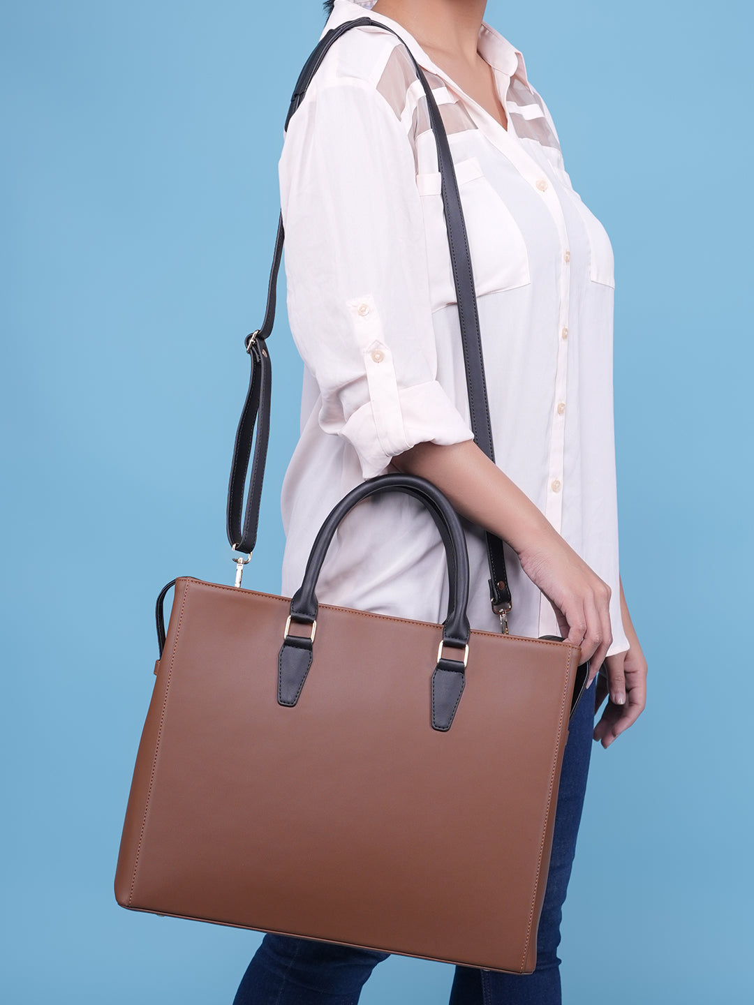 HORRA 14 Inch Laptop Tote Bag For Women Office use With Detachable Strap | Laptop Tote for Work| For College| Latest Stylish Ladies Laptop Handbag|Vegan Leather Handbag | Daily &amp; Travel Use |