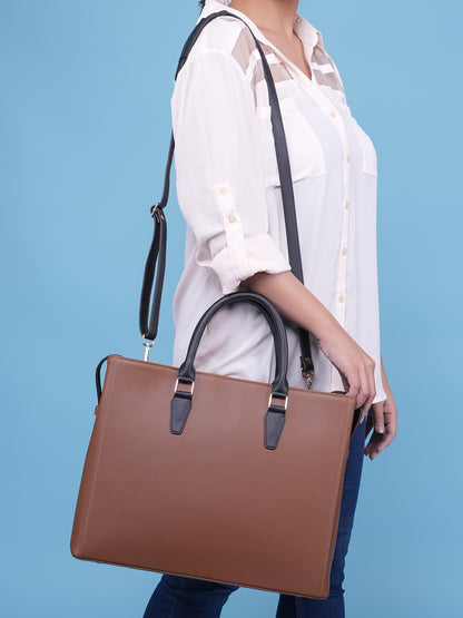 HORRA 14 Inch Laptop Tote Bag For Women Office use With Detachable Strap | Laptop Tote for Work| For College| Latest Stylish Ladies Laptop Handbag|Vegan Leather Handbag | Daily &amp; Travel Use |