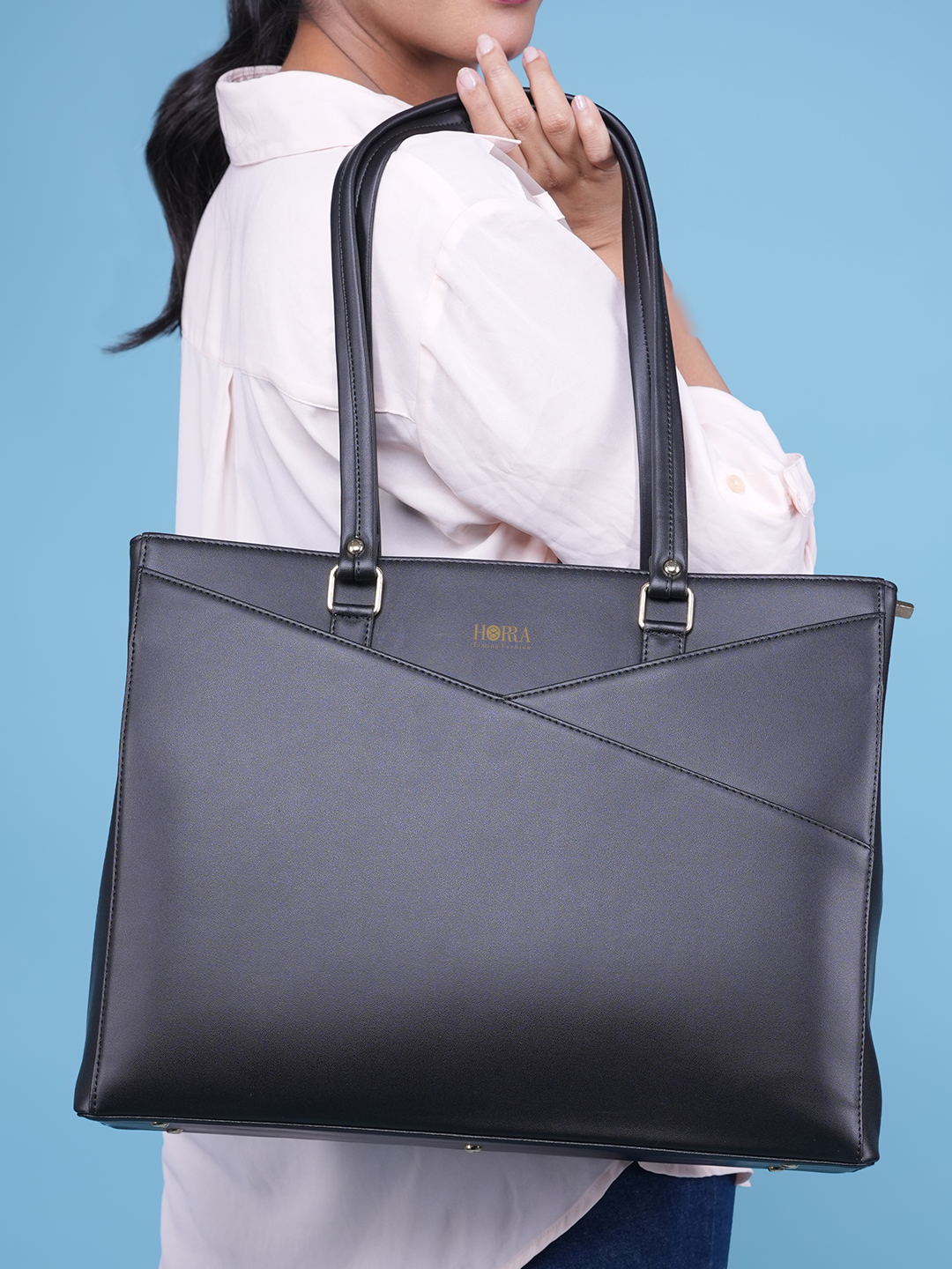 HORRA Vegan Leather 14 Inch Laptop Tote Bag For Women Office Use With Padded Laptop Compartment