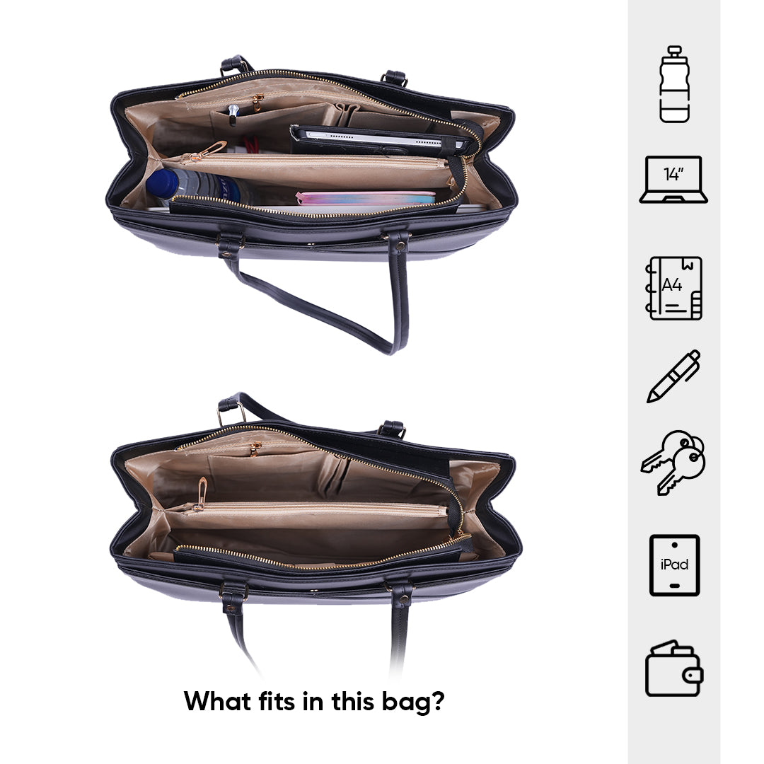 HORRA Vegan Leather 14 Inch Laptop Tote Bag For Women Office Use With Padded Laptop Compartment