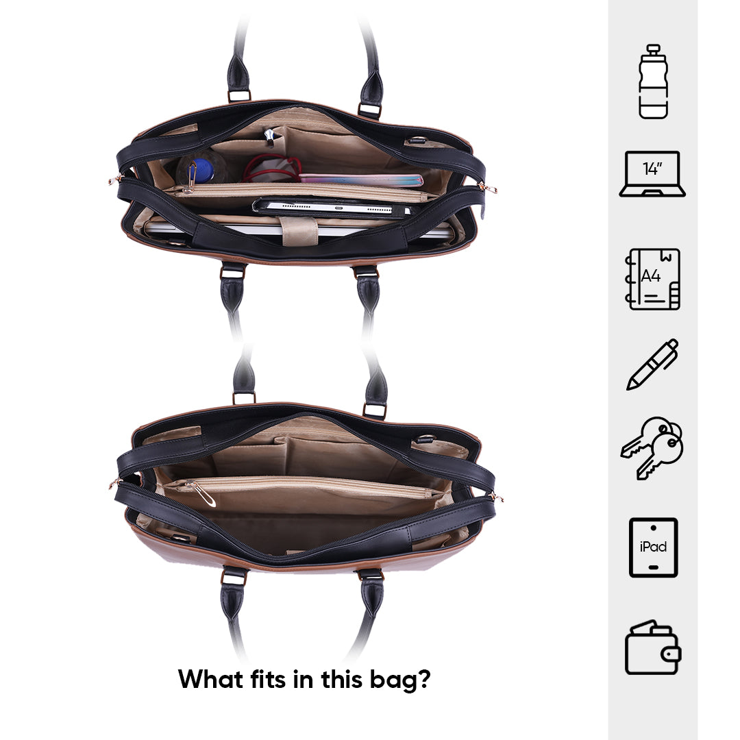 HORRA 14 Inch Laptop Tote Bag For Women Office use With Detachable Strap | Laptop Tote for Work| For College| Latest Stylish Ladies Laptop Handbag|Vegan Leather Handbag | Daily &amp; Travel Use |