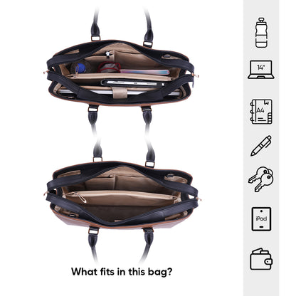 HORRA 14 Inch Laptop Tote Bag For Women Office use With Detachable Strap | Laptop Tote for Work| For College| Latest Stylish Ladies Laptop Handbag|Vegan Leather Handbag | Daily &amp; Travel Use |