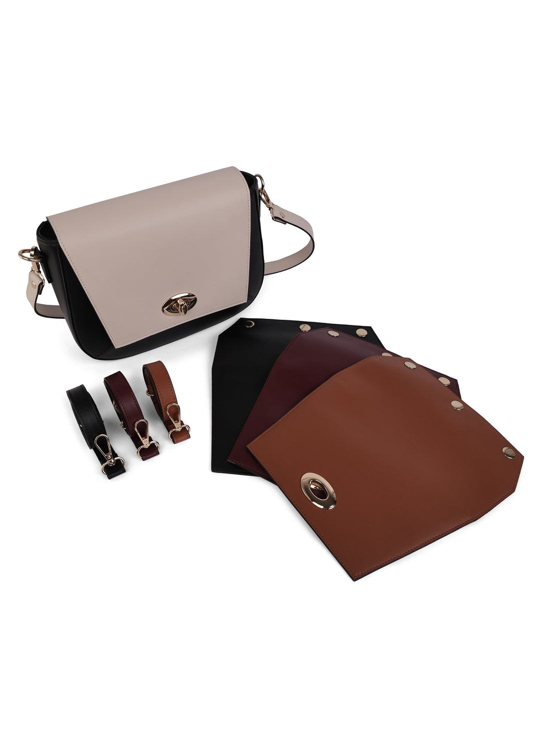 HORRA Convertible | Detachable Flap Sling Bag for Women - With 3 Extra Color Flaps (Black, Tan &amp; Wine)| Interchangeable / Customizable Color Flaps | Stylish Crossbody Sling for Daily Use