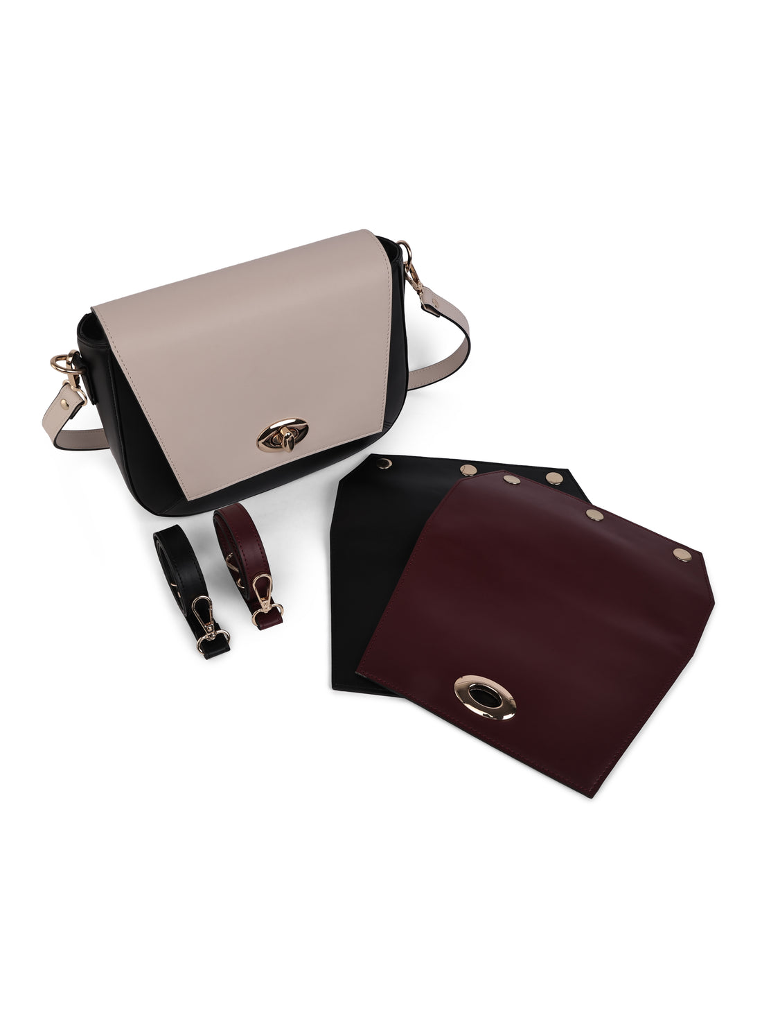 HORRA Convertible | Detachable Flap Sling Bag for Women - With 3 Extra Color Flaps (Black, Tan &amp; Wine)| Interchangeable / Customizable Color Flaps | Stylish Crossbody Sling for Daily Use