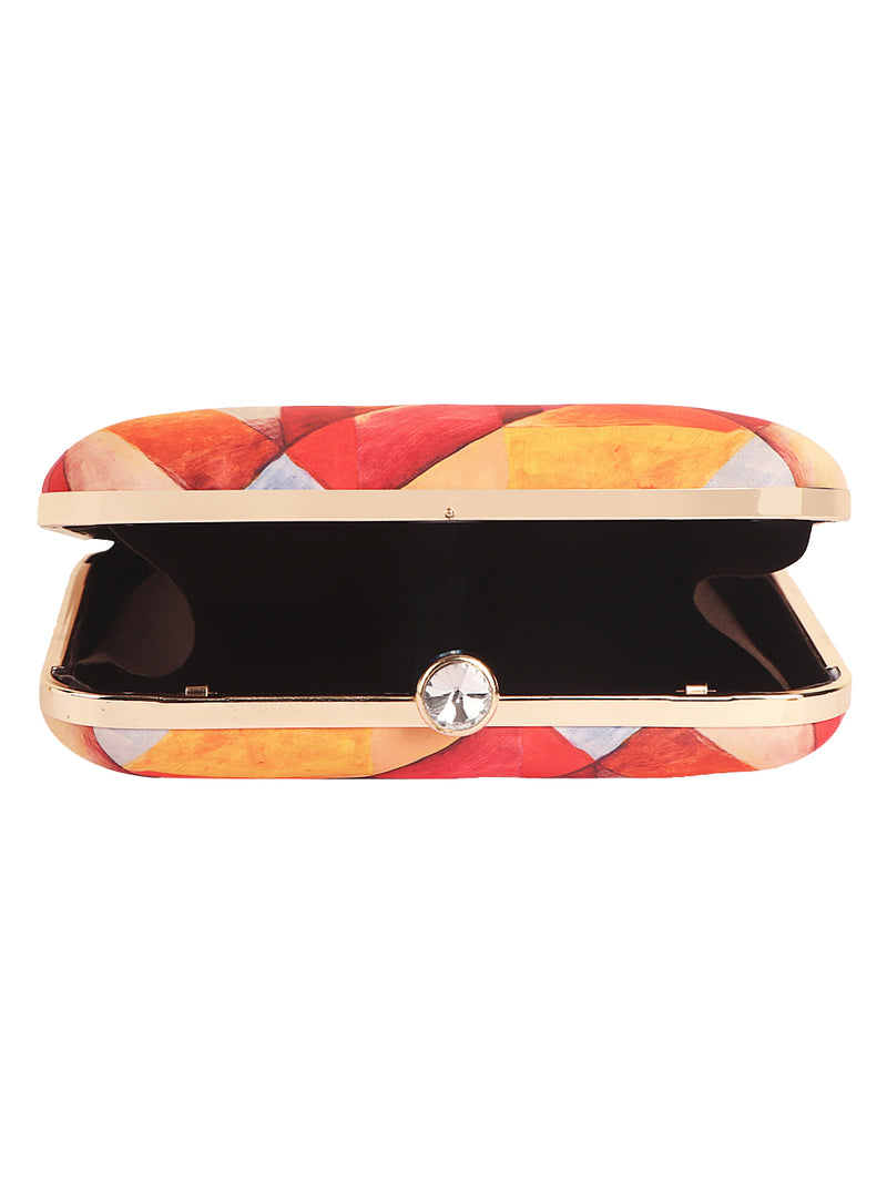 HORRA PRINTED BOX CLUTCH MULTICOLOR WITH DETACHABLE CHAIN