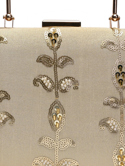 Horra Embellished Silk Party Clutch - Gold