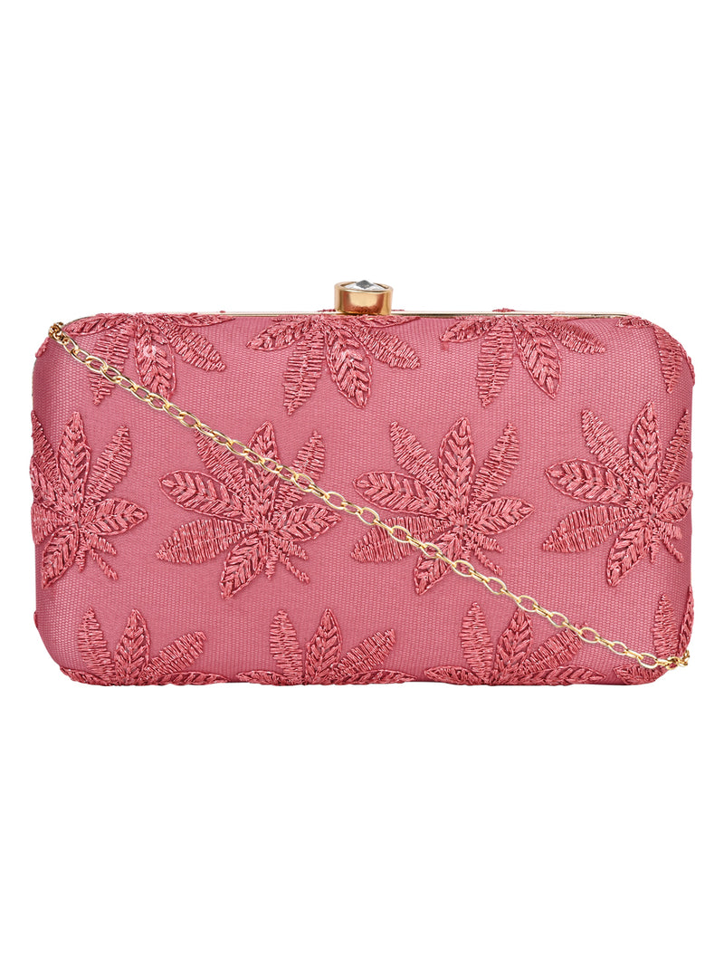Horra Embroidered Leaf Design Women's Party Clutch