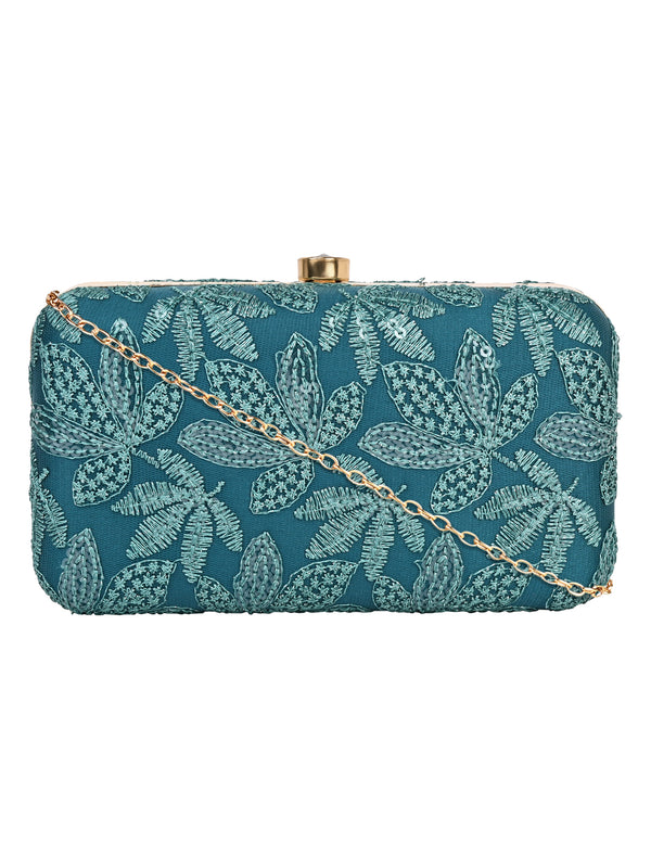 Horra Embroidered Leaf Design Women's Party Clutch
