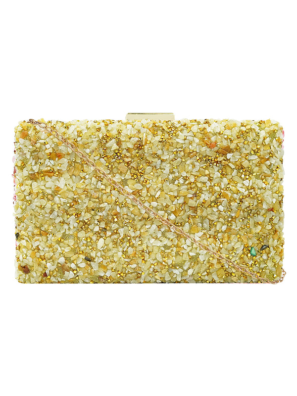 HORRA STONE WORK PARTY CLUTCH WITH DETACHABLE CHAIN
