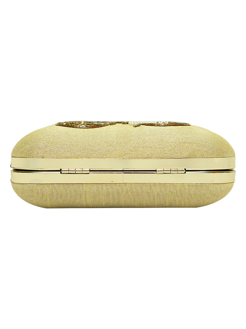 HORRA EMBROIDERED BOX CLUTCH LIGHT GOLD WITH DETACHABLE CHAIN