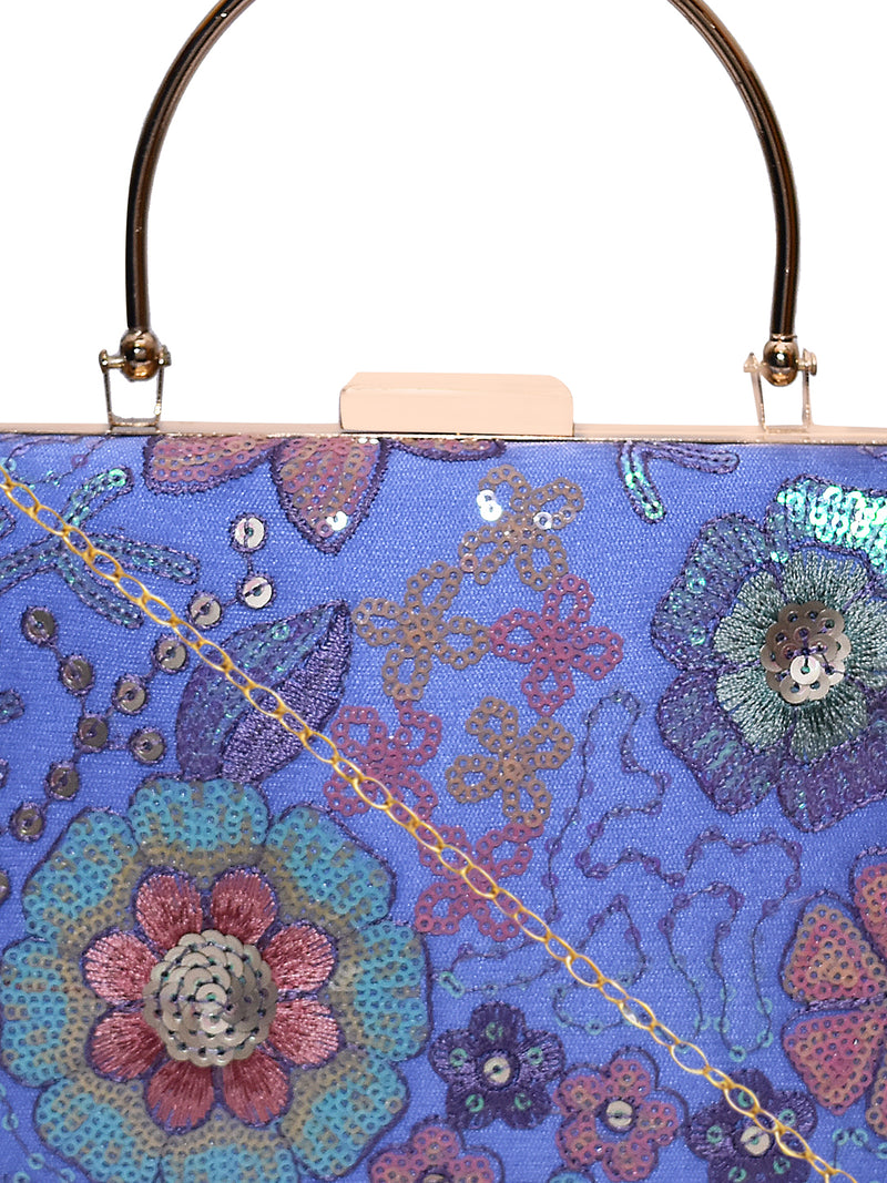Horra Sequin Embellished Casual Clutch with Detachable Chain Sling Blue