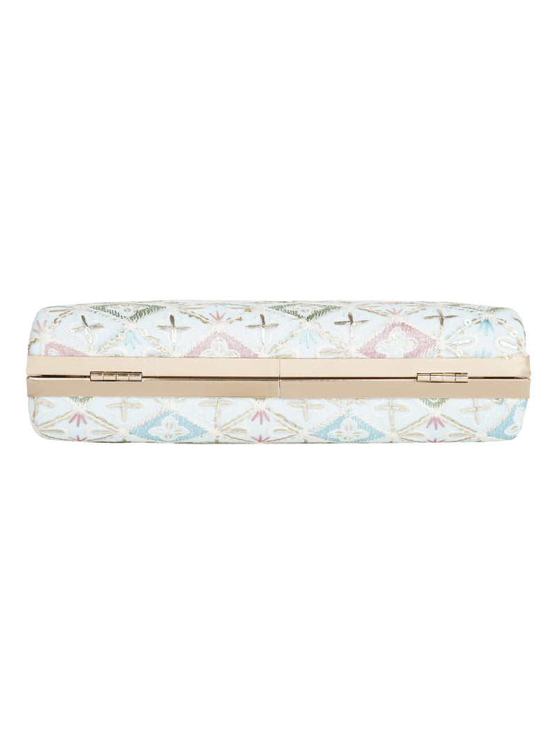 HORRA EMBROIDERY PARTY CLUTCH WITH HANDLE AND DETACHABLE CHAIN SLING