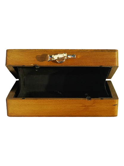 HORRA BUDDHA DESIGN PRINTED WOODEN BOX CLUTCH SKY BLUE WITH DETACHABLE CHAIN