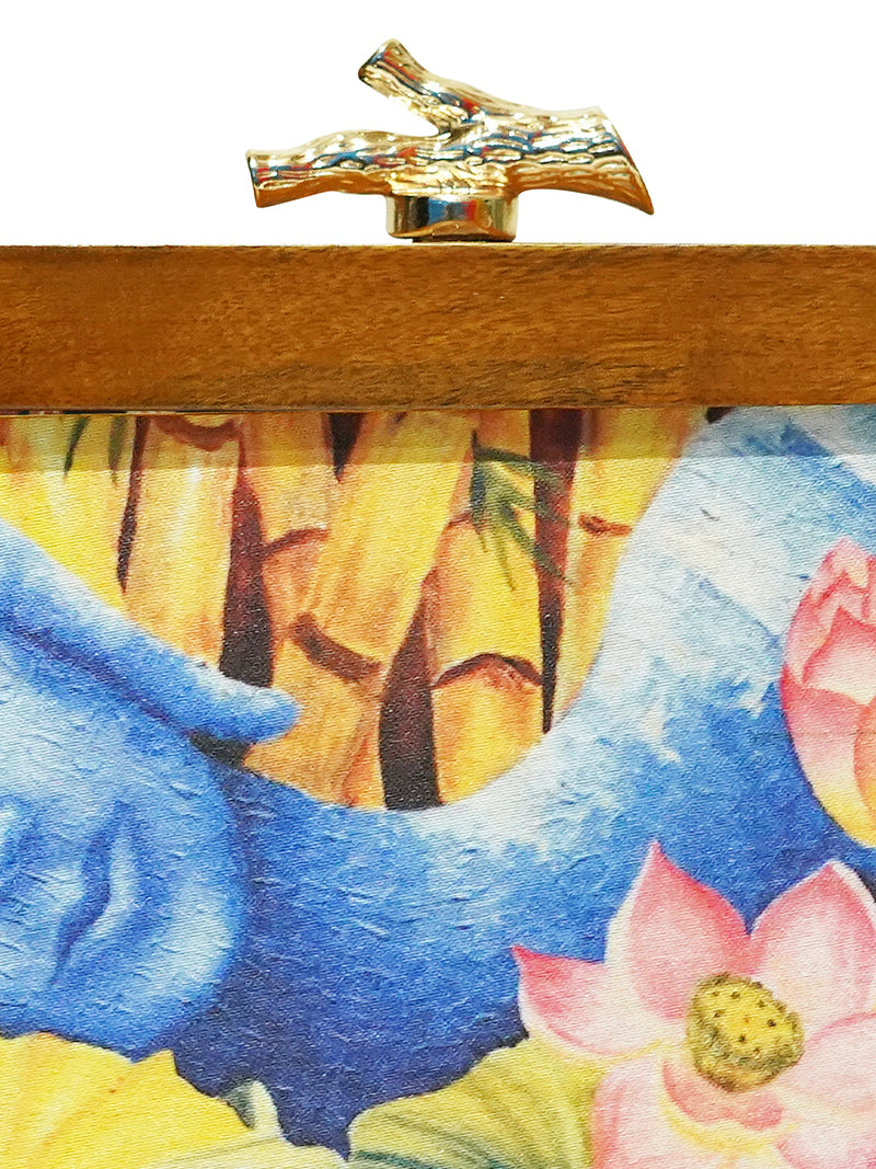 HORRA BUDDHA DESIGN PRINTED WOODEN BOX CLUTCH SKY BLUE WITH DETACHABLE CHAIN