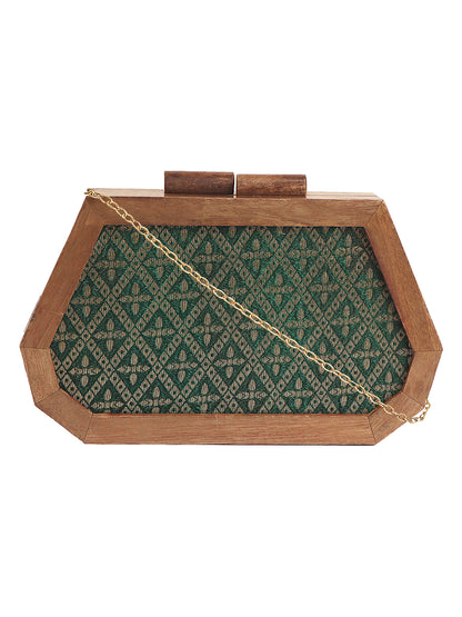 HORRA ZARI WORK WOODEN BOX CLUTCH MAROON WITH DETACHABLE CHAIN