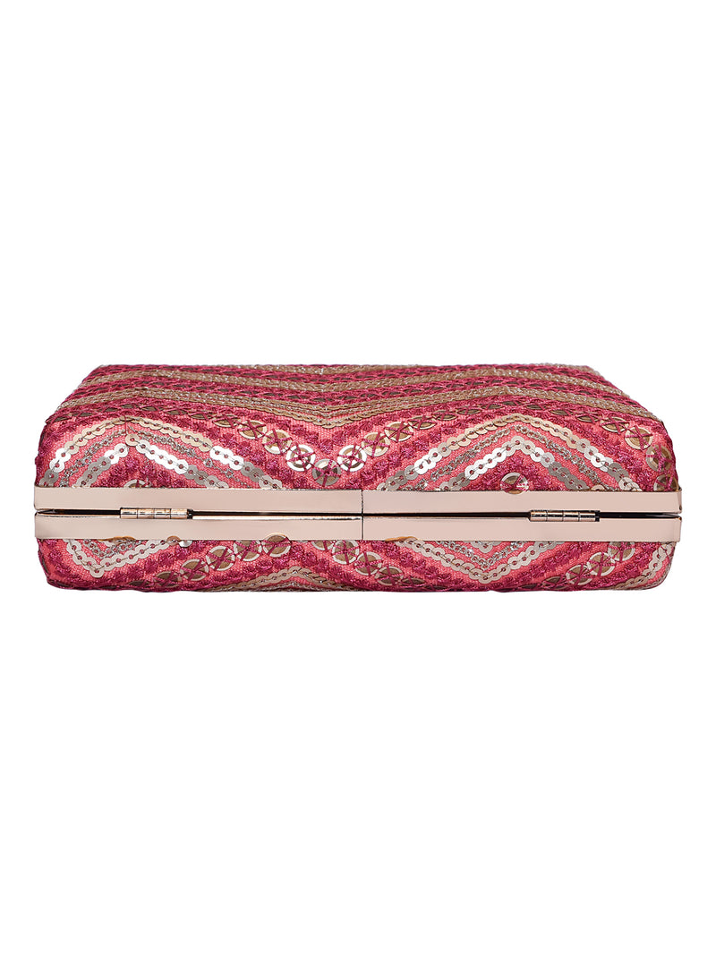 HORRA SEQUIN EMBROIDERY PARTY CLUTCH WITH HANDLE AND DETACHABLE CHAIN
