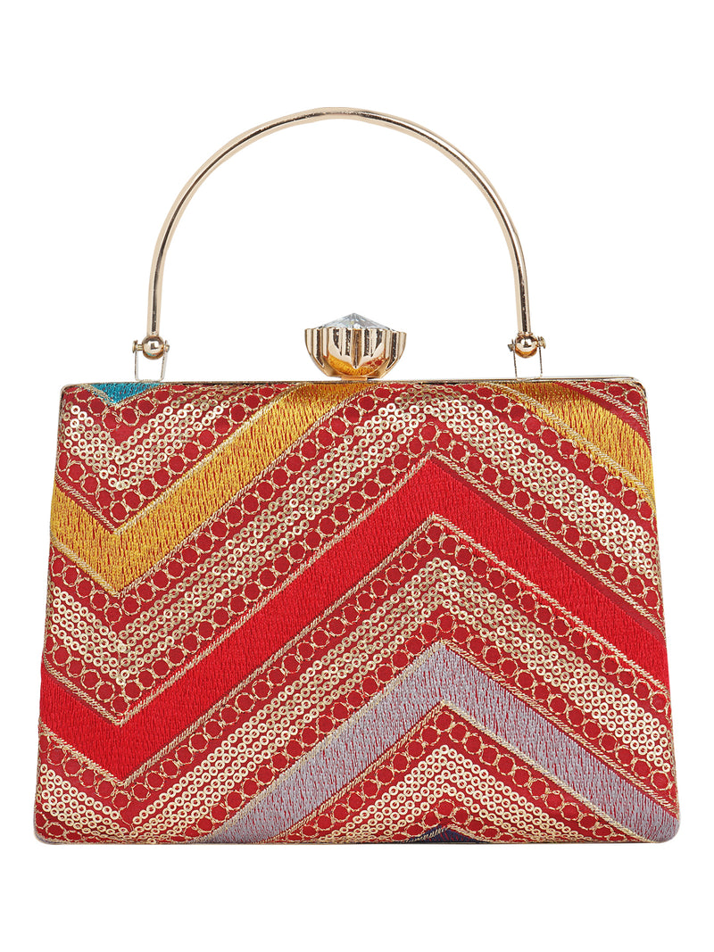 HORRA MULTICOLOR ZIG ZAG PARTY CLUTCH WITH HANDLE AND DETACHABLE CHAIN SLING