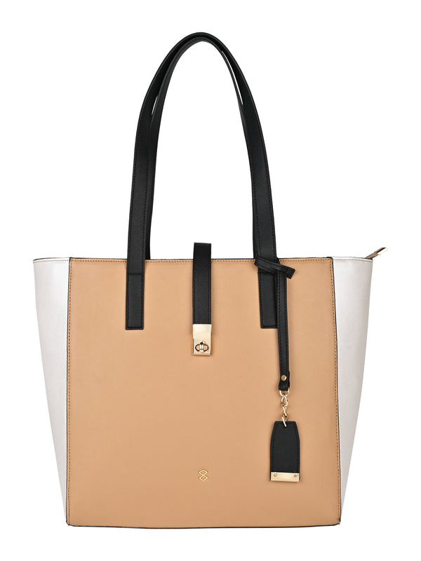Horra Color blocked Casual Handbag for Women -Beige