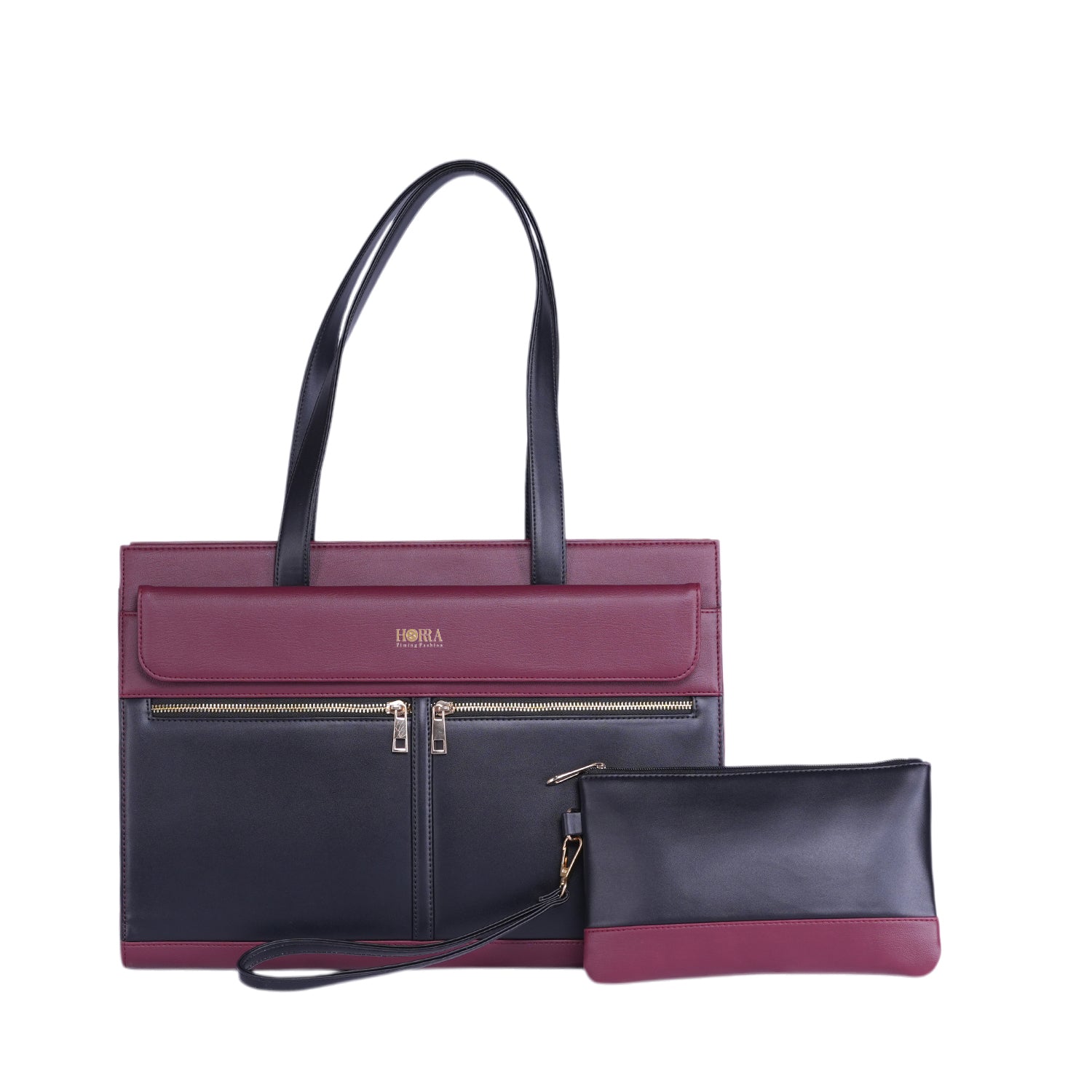HORRA Vegan Leather 14 Inch Laptop Tote Bag For Women Office use- Black and  Wine