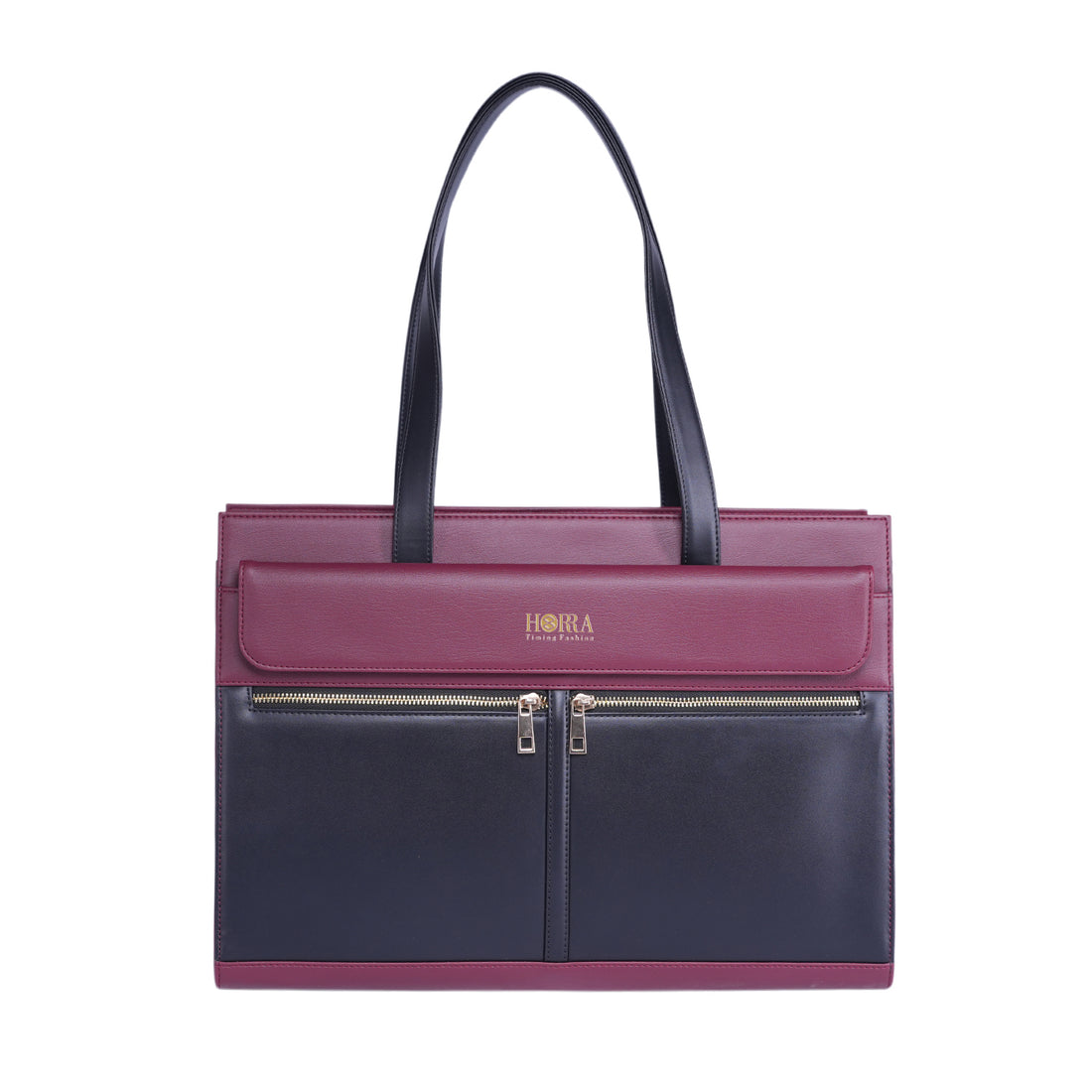 HORRA Vegan Leather 14 Inch Laptop Handbag For Women Office use- Black and  Wine