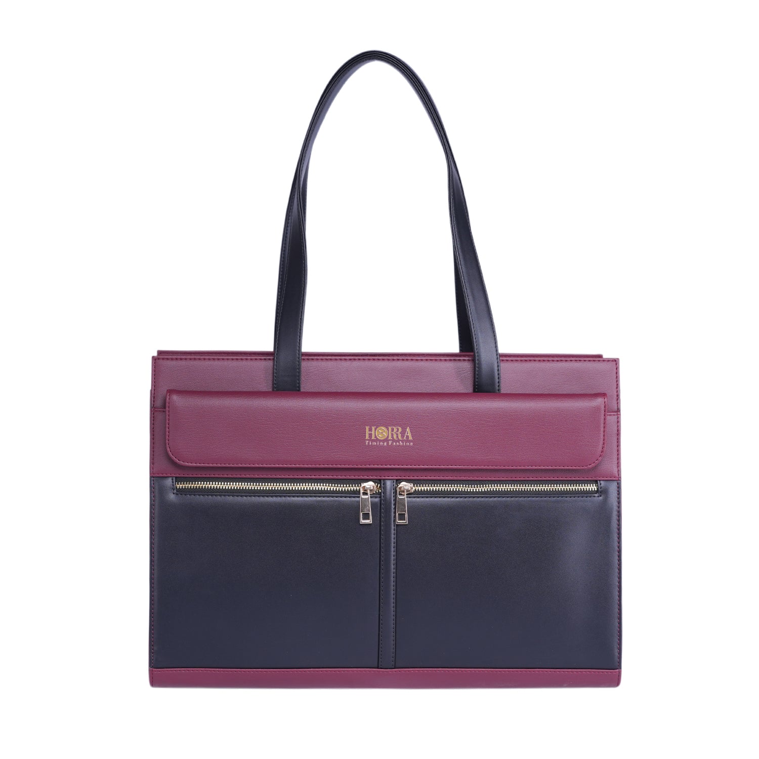 HORRA Vegan Leather 14 Inch Laptop Tote Bag For Women Office use- Black and  Wine
