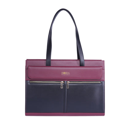 HORRA Vegan Leather 14 Inch Laptop Tote Bag For Women Office use- Black and  Wine