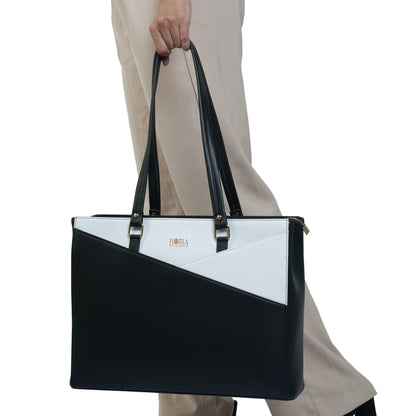 HORRA Vegan Leather 14 Inch Laptop Tote Bag For Women Office Use With Padded Laptop Compartment