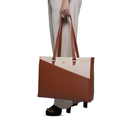 HORRA Vegan Leather 14 Inch Laptop Tote Bag For Women Office Use With Padded Laptop Compartment