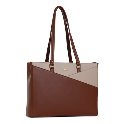 HORRA Vegan Leather 14 Inch Laptop Tote Bag For Women Office Use With Padded Laptop Compartment