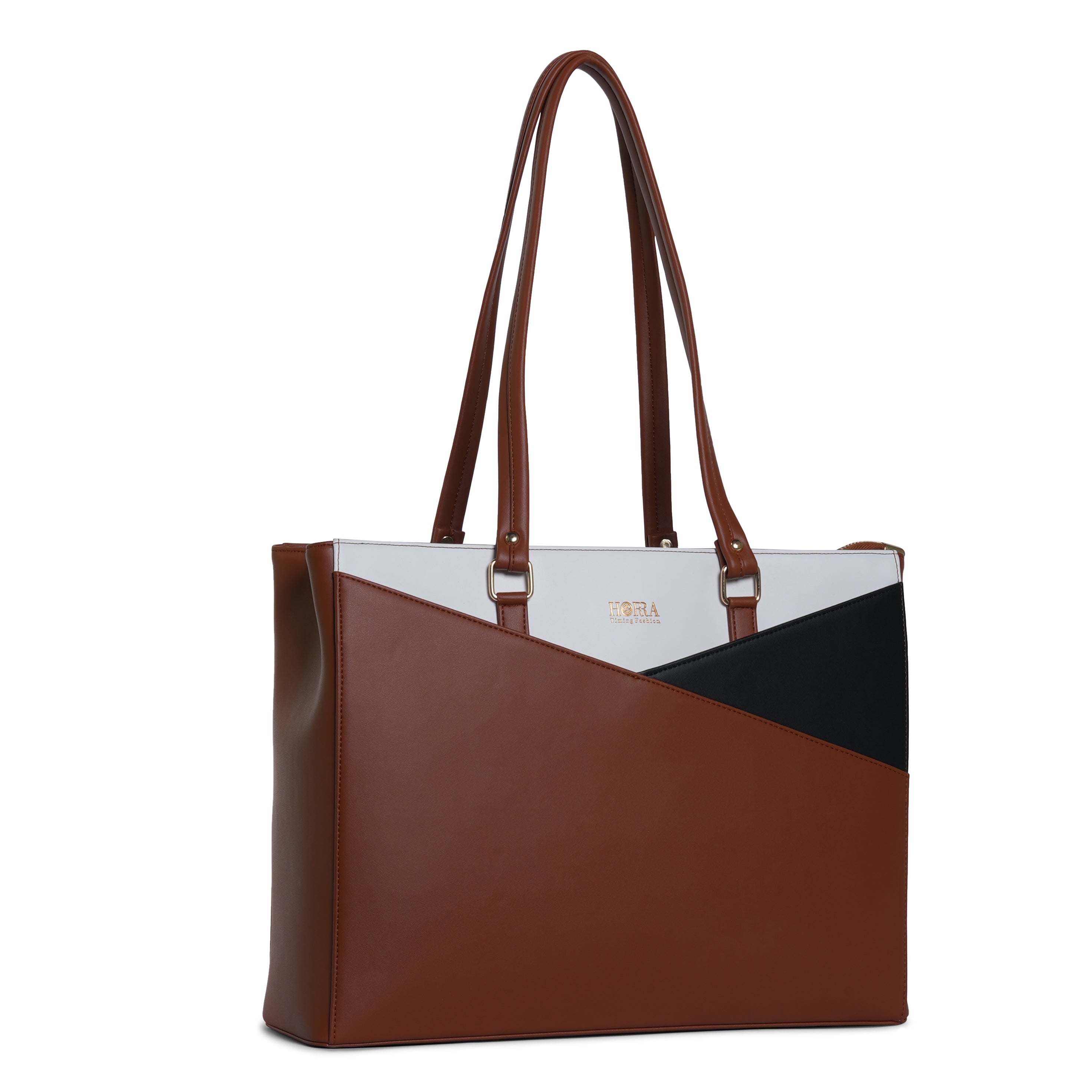 HORRA Vegan Leather 14 Inch Laptop Tote Bag For Women Office Use With Padded Laptop Compartment