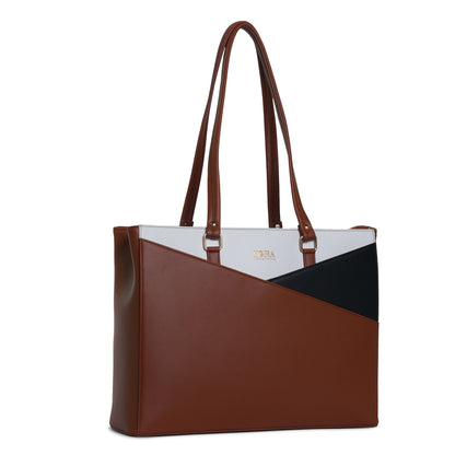 HORRA Vegan Leather 14 Inch Laptop Tote Bag For Women Office Use With Padded Laptop Compartment