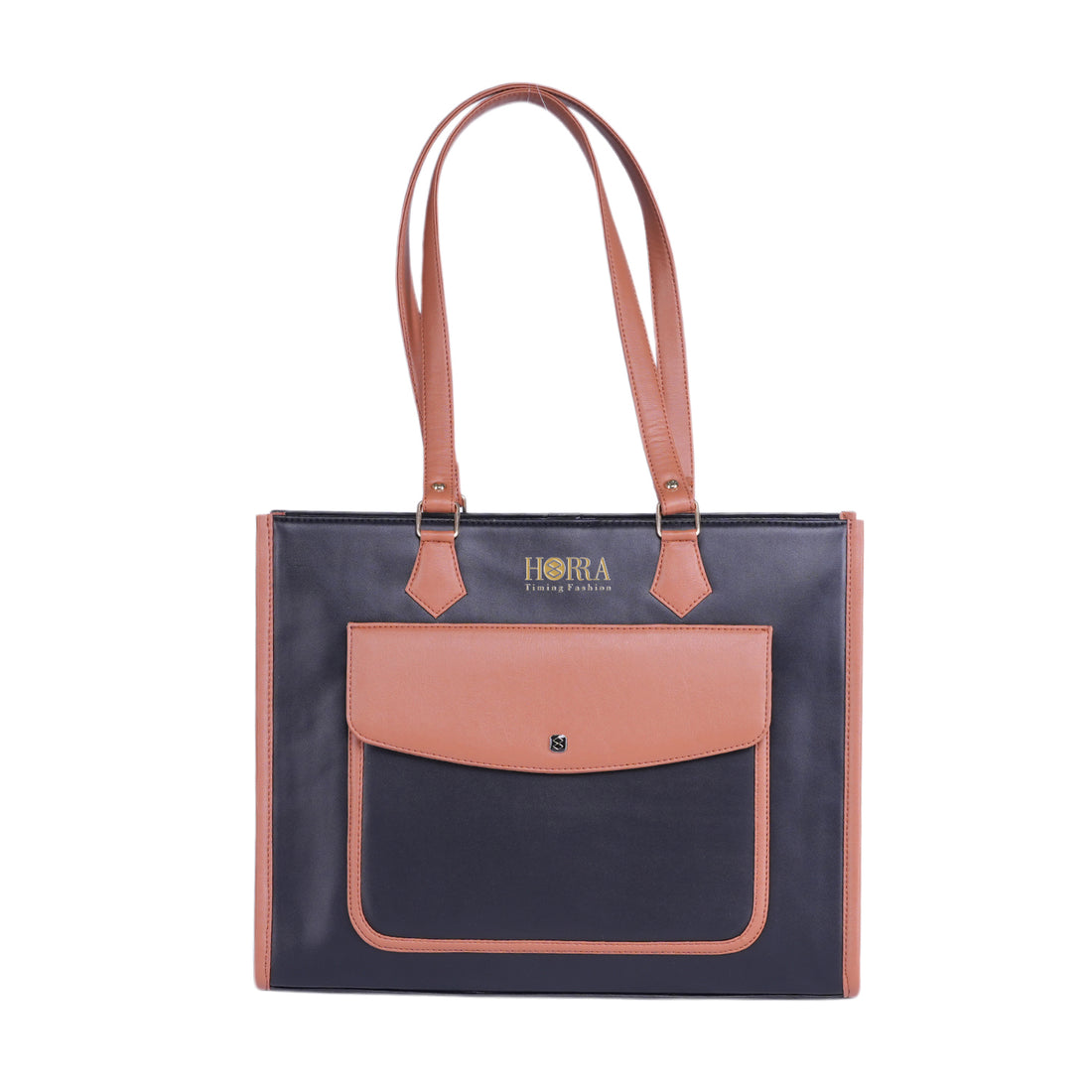 HORRA Vegan Leather Shoulder Bag For Women With External Pocket - Black | Fits 13 Inch Laptop